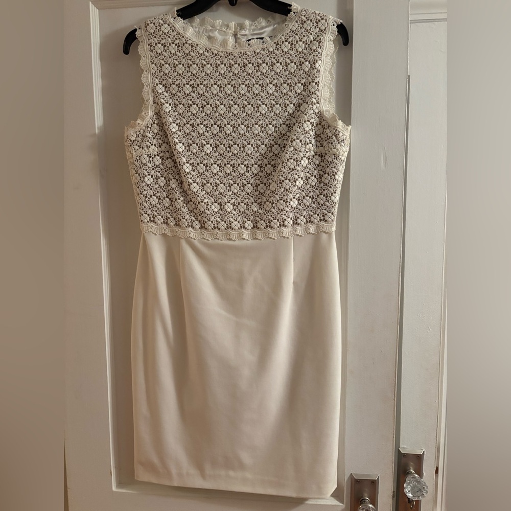Ivanka Trump Ivory Lace Bodice Sleeveless Sheath Dress